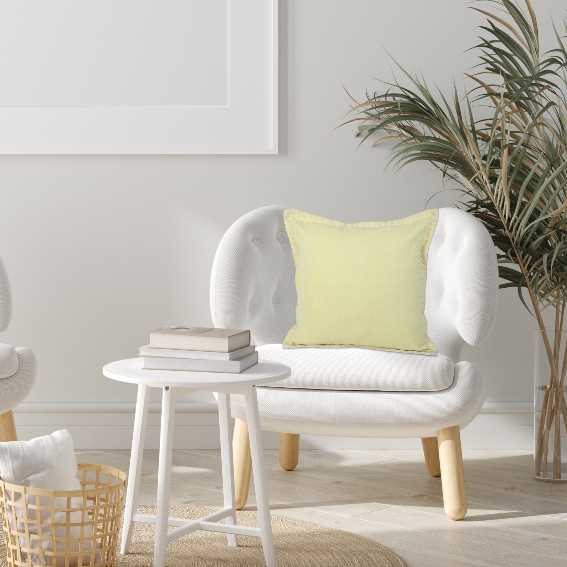 20" Light Yellow Cotton Throw Pillow-7