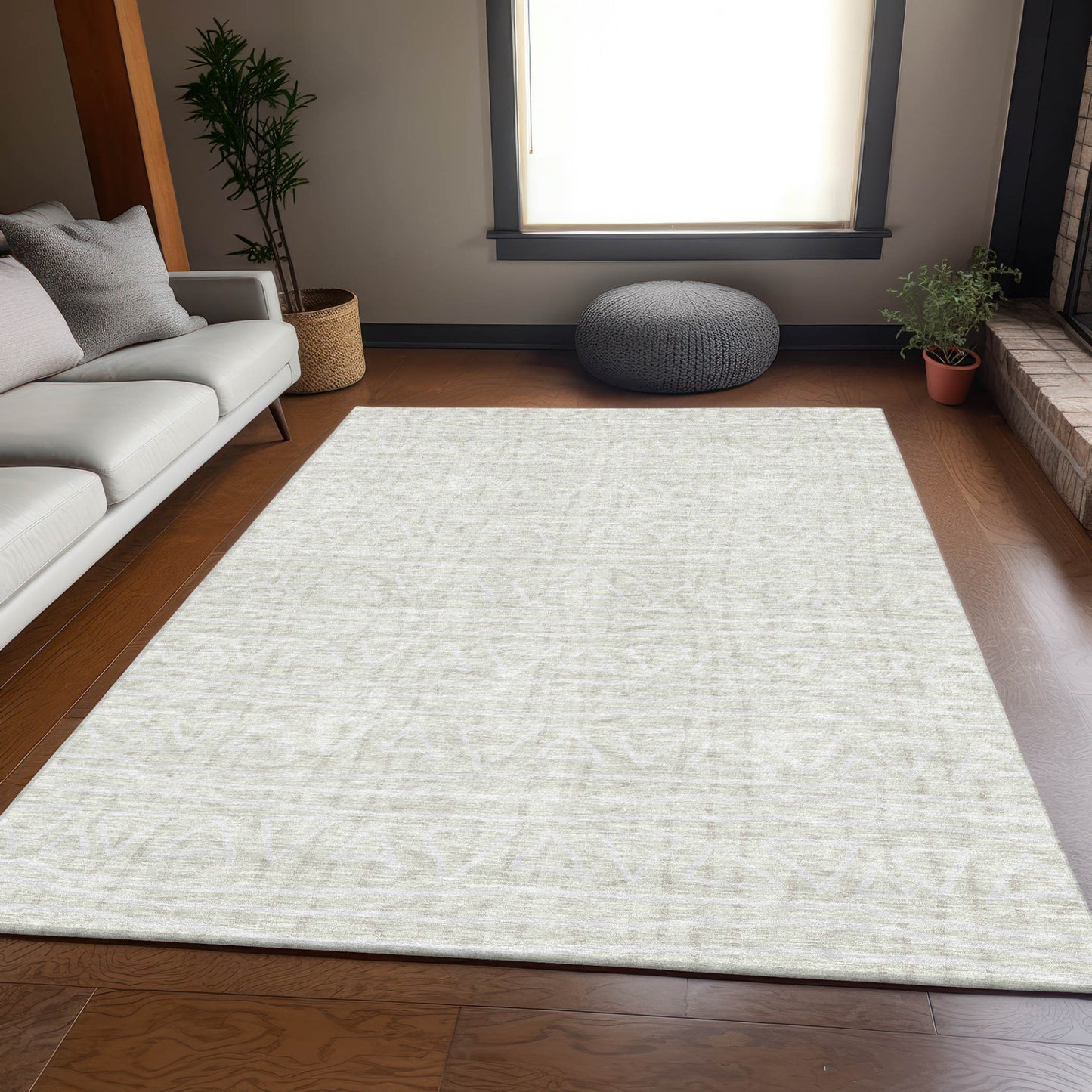 3' X 5' Ivory And Beige Geometric Washable Indoor Outdoor Area Rug-7